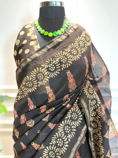 Chanderi Silk Saree | Gulnaar | Coffee