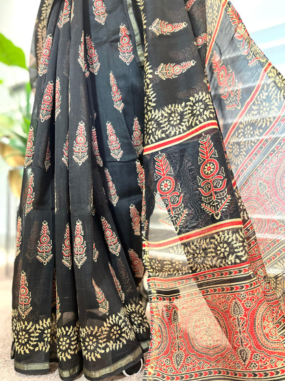 Chanderi Silk Saree | Gulnaar | Coffee