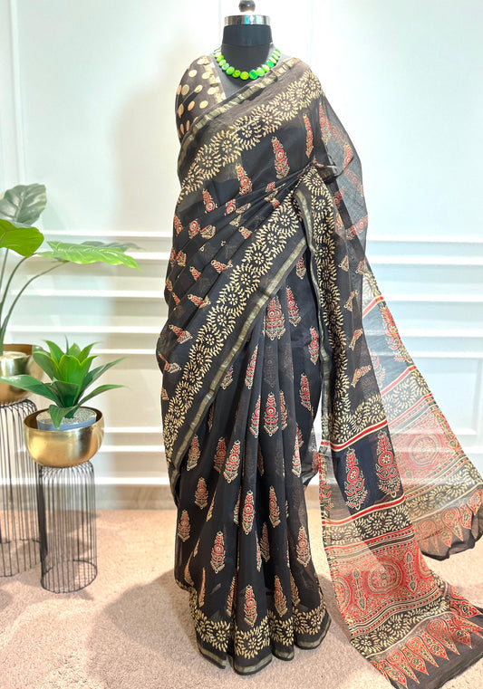 Chanderi Silk Saree | Gulnaar | Coffee