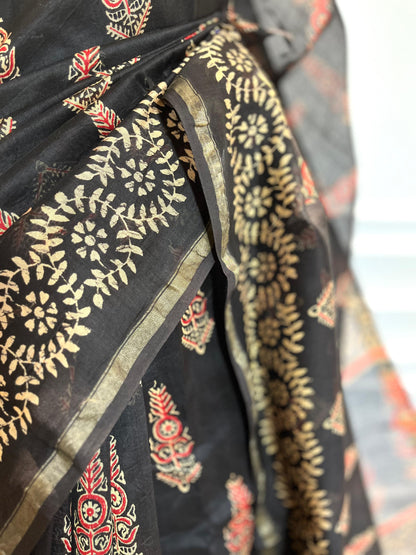 Chanderi Silk Saree | Gulnaar | Coffee