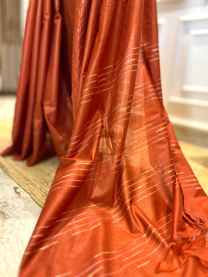 Ochre | Rangeen Khwaab | Tussar Silk Saree