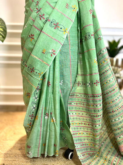 Hari Pattiyan | Kantha Stitch Saree