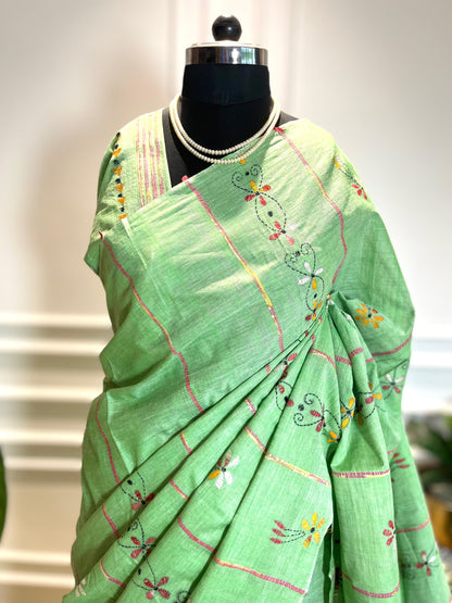 Hari Pattiyan | Kantha Stitch Saree