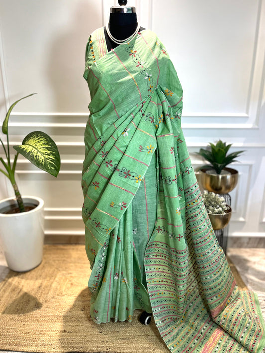 Hari Pattiyan | Kantha Stitch Saree