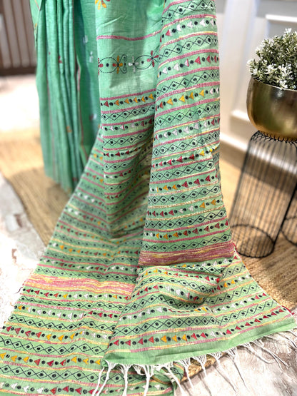 Hari Pattiyan | Kantha Stitch Saree