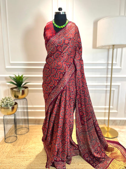 Maroon Sitara | Modal Silk saree