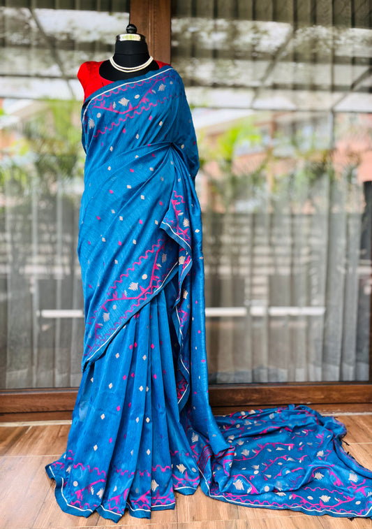 Handloom Cotton Saree | Firozi Hues