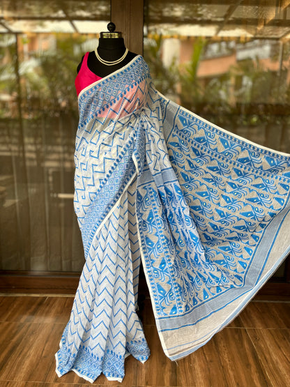 Jamdani Saree | White Wave