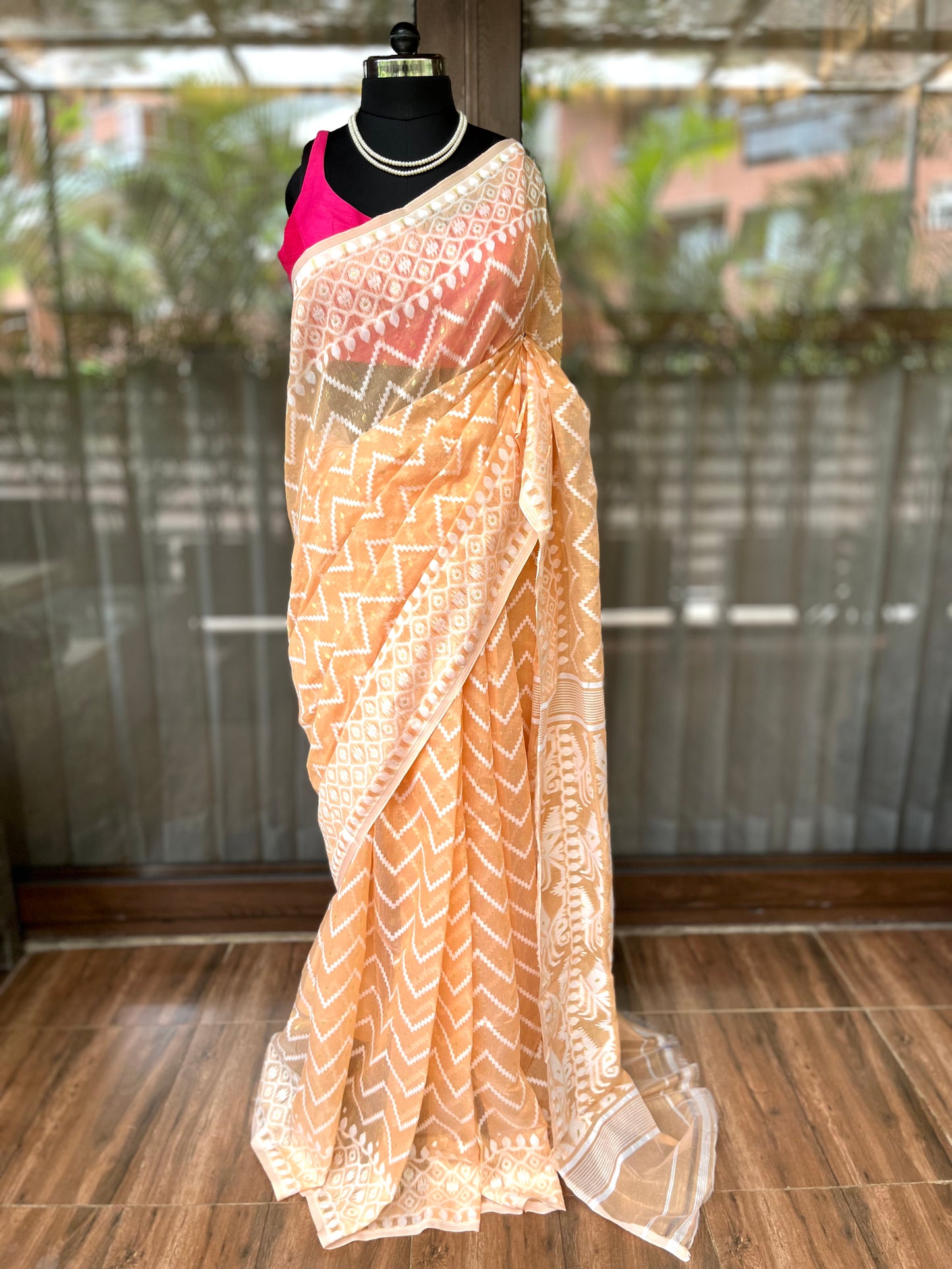 Jamdani Saree | Peachy Pop