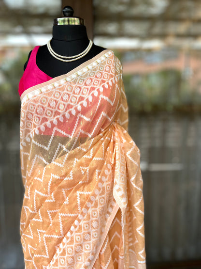 Jamdani Saree | Peachy Pop