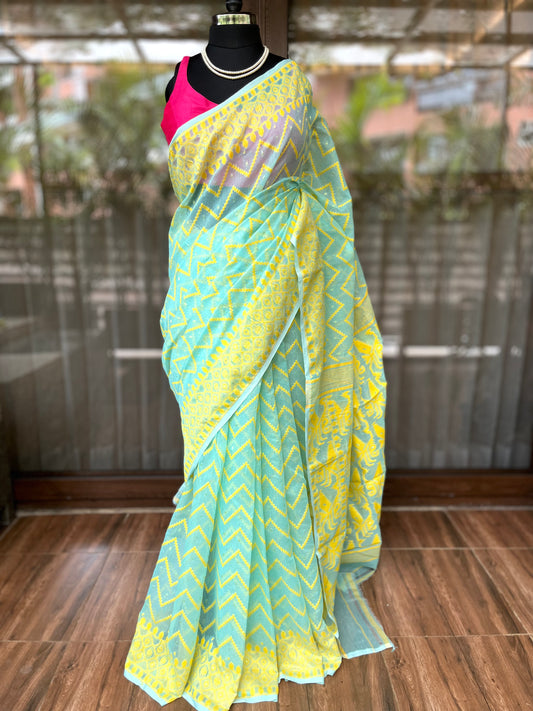 Jamdani Saree | Blue Zig