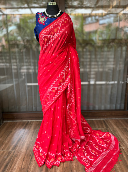 Handloom Cotton Saree | Vermillion