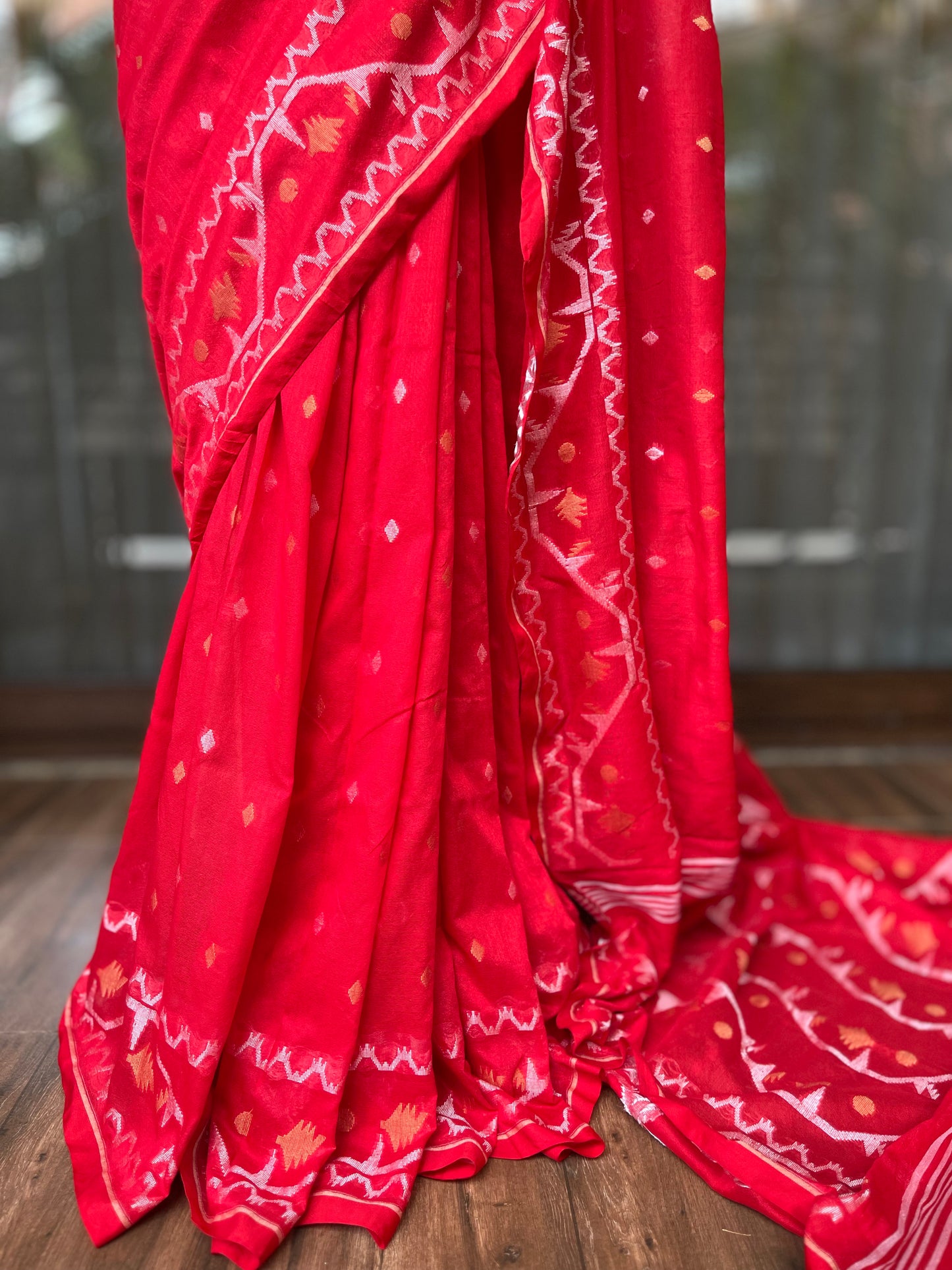 Handloom Cotton Saree | Vermillion