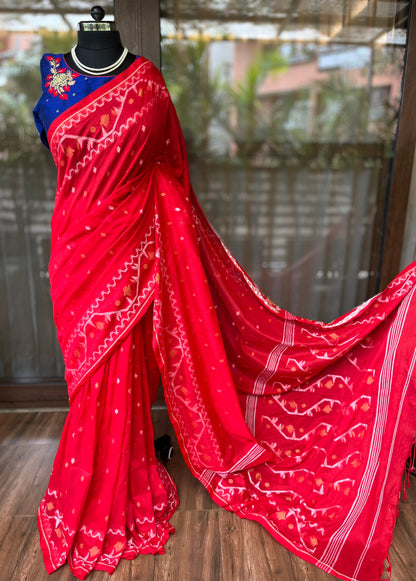 Handloom Cotton Saree | Vermillion