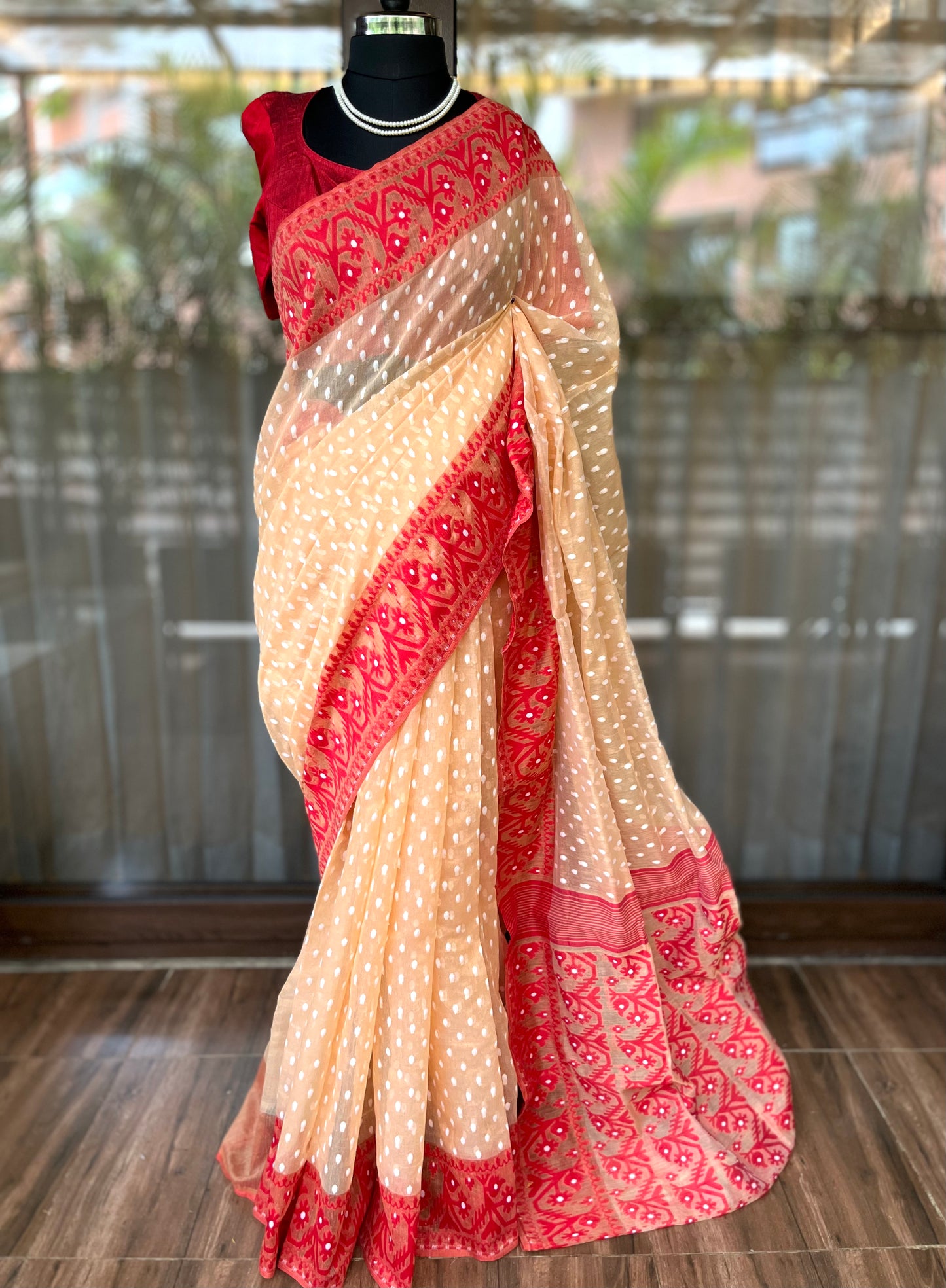 Jamdani Saree | Peach Pearls