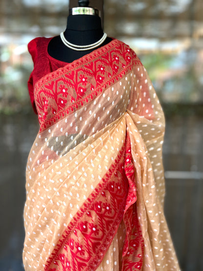 Jamdani Saree | Peach Pearls