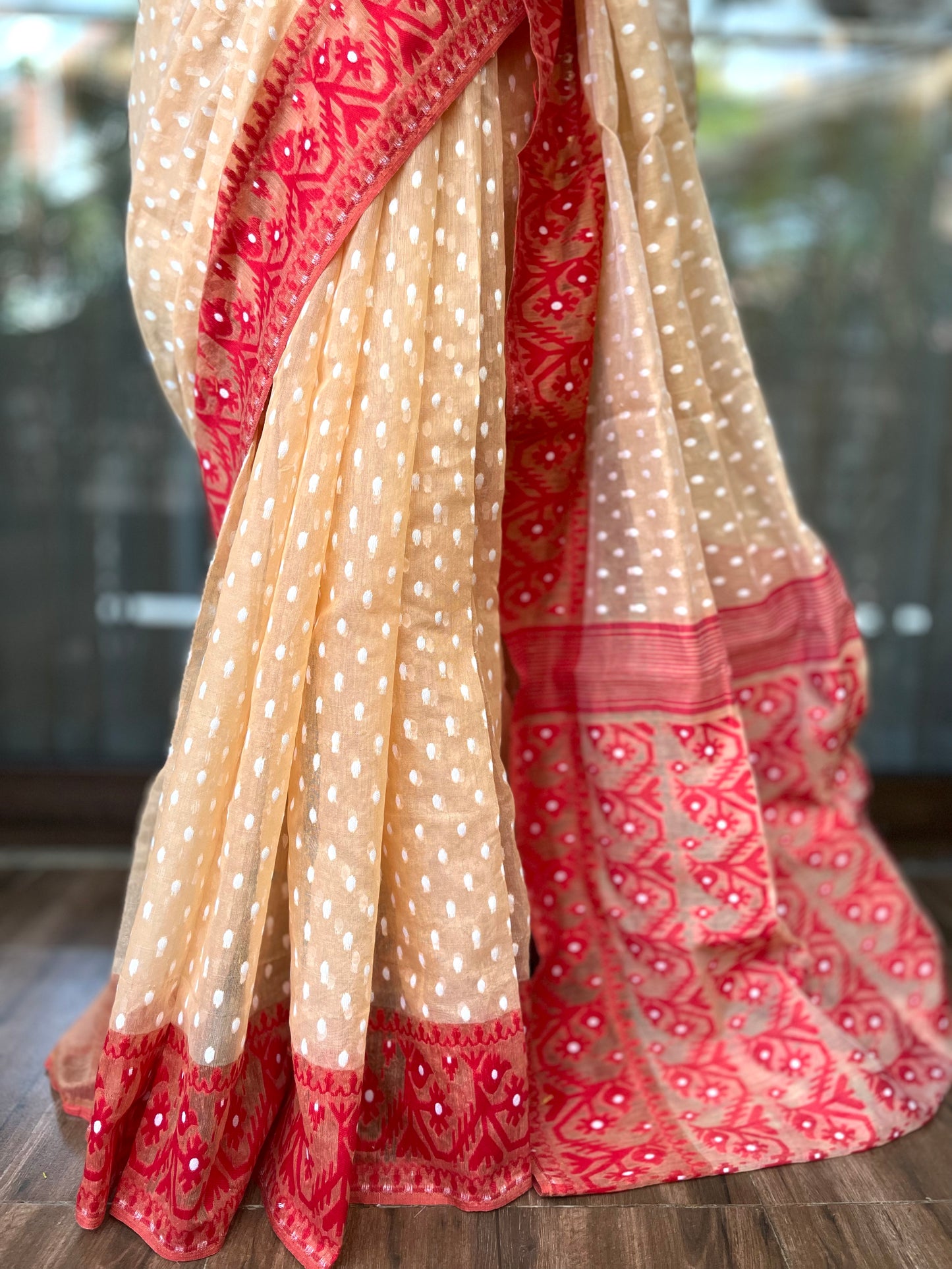 Jamdani Saree | Peach Pearls