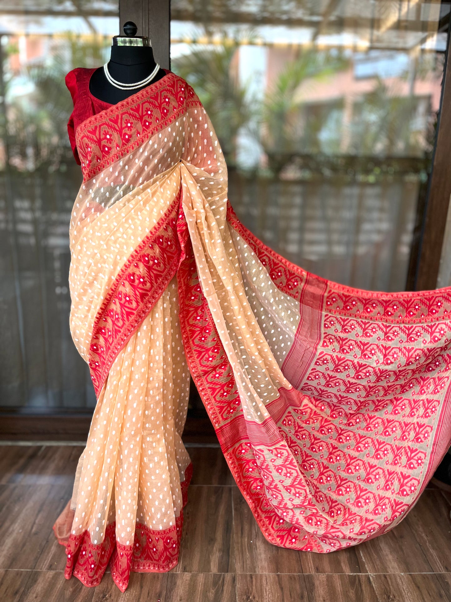 Jamdani Saree | Peach Pearls