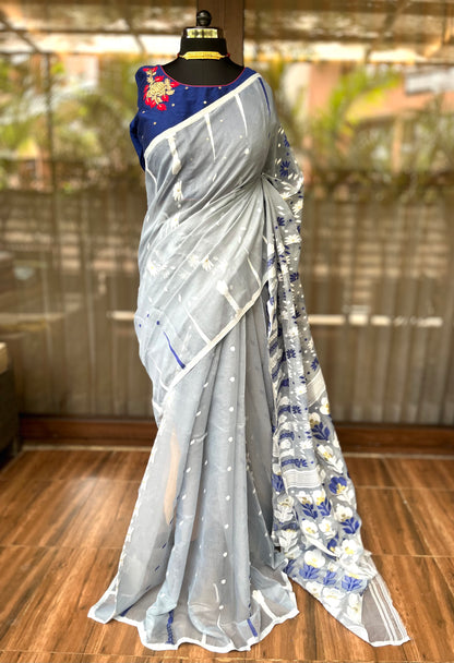 Jamdani saree | Petals in Grey