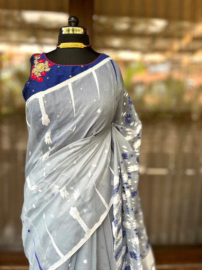 Jamdani saree | Petals in Grey