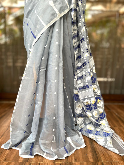 Jamdani saree | Petals in Grey