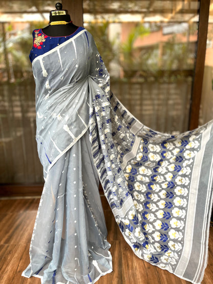 Jamdani saree | Petals in Grey