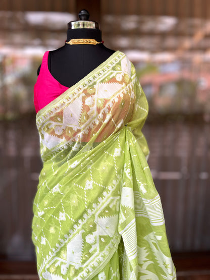 Jamdani Saree | Leafy n White