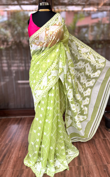 Jamdani Saree | Leafy n White