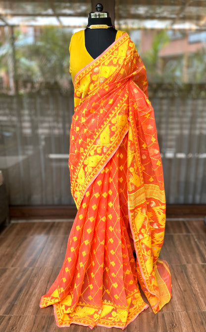 Jamdani Saree | Orange Jewel