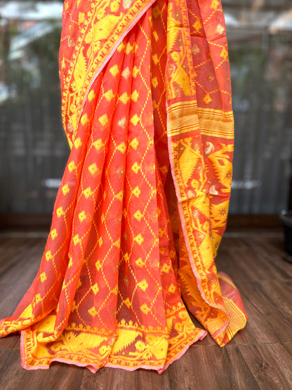 Jamdani Saree | Orange Jewel