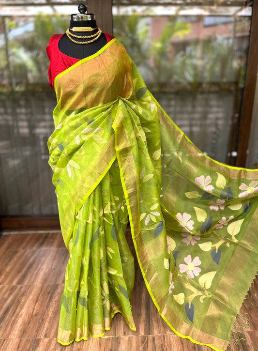 Muslin Silk Saree | Petals of Green