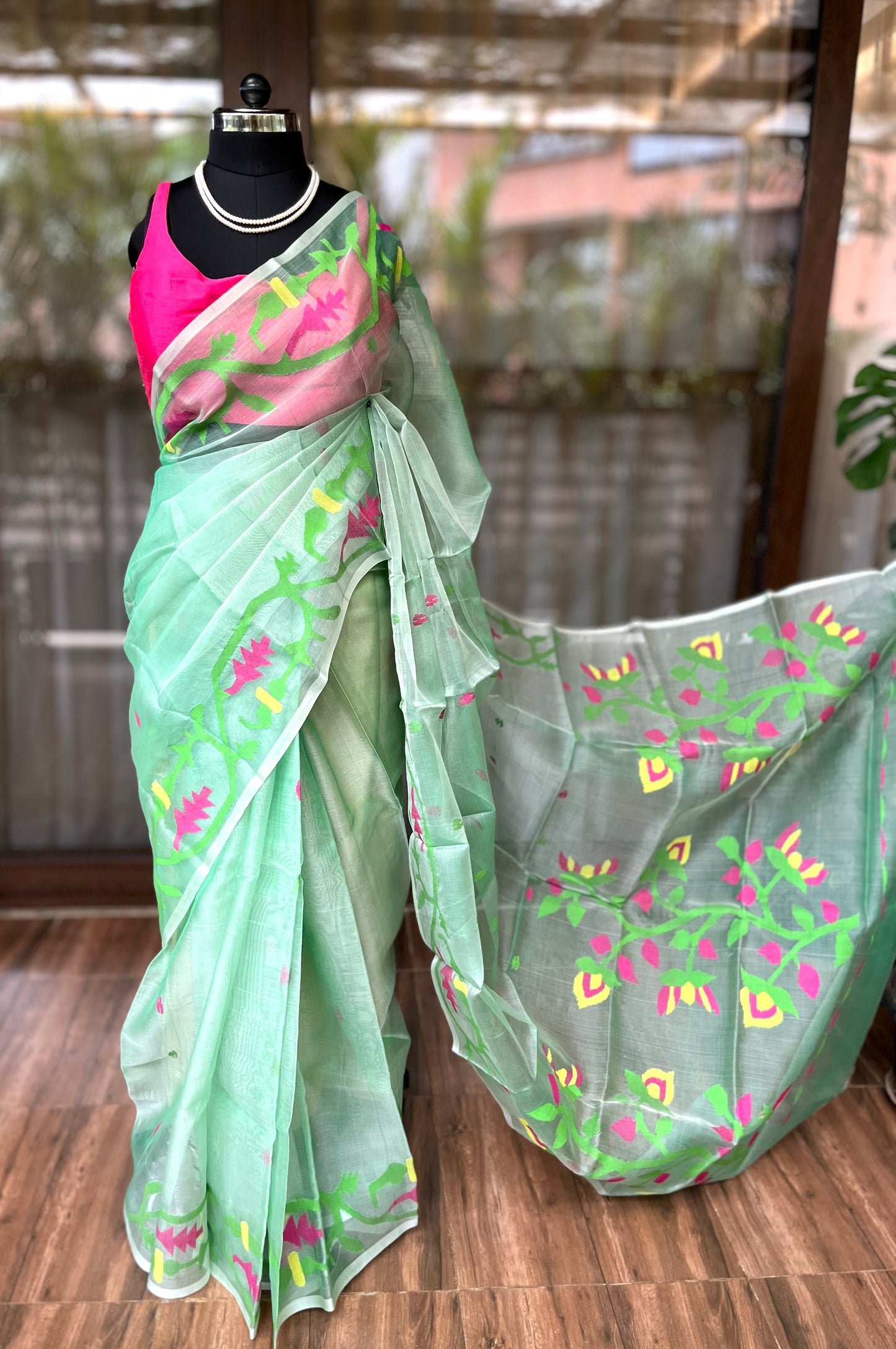 Muslin Silk Saree | Pista Plush