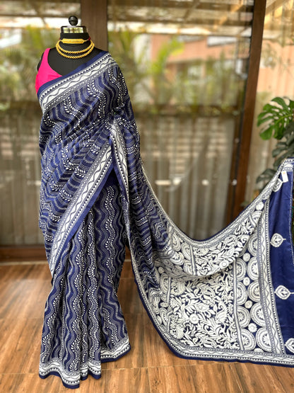 Kantha Stitch Saree | Bluevein