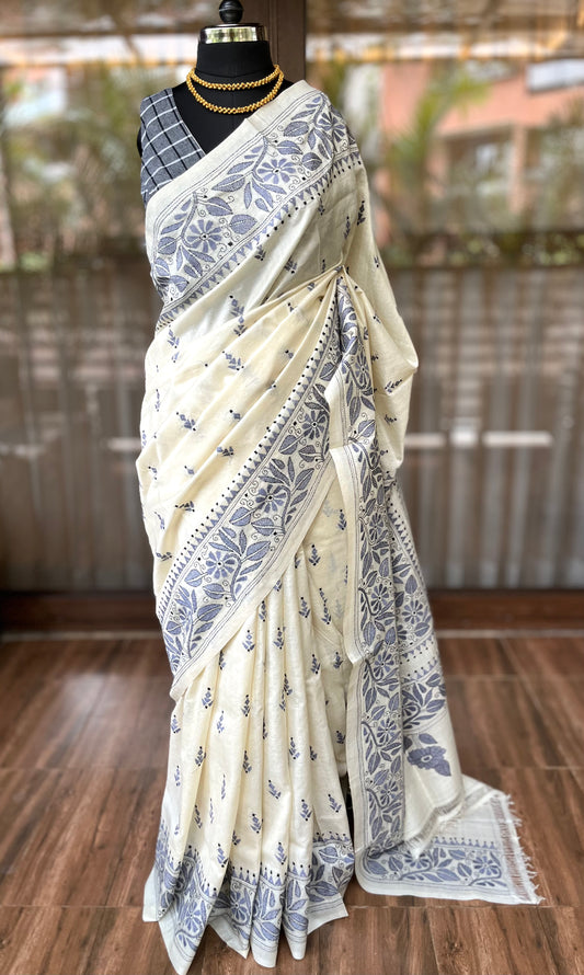 Kantha Stitch Saree | Just Creme