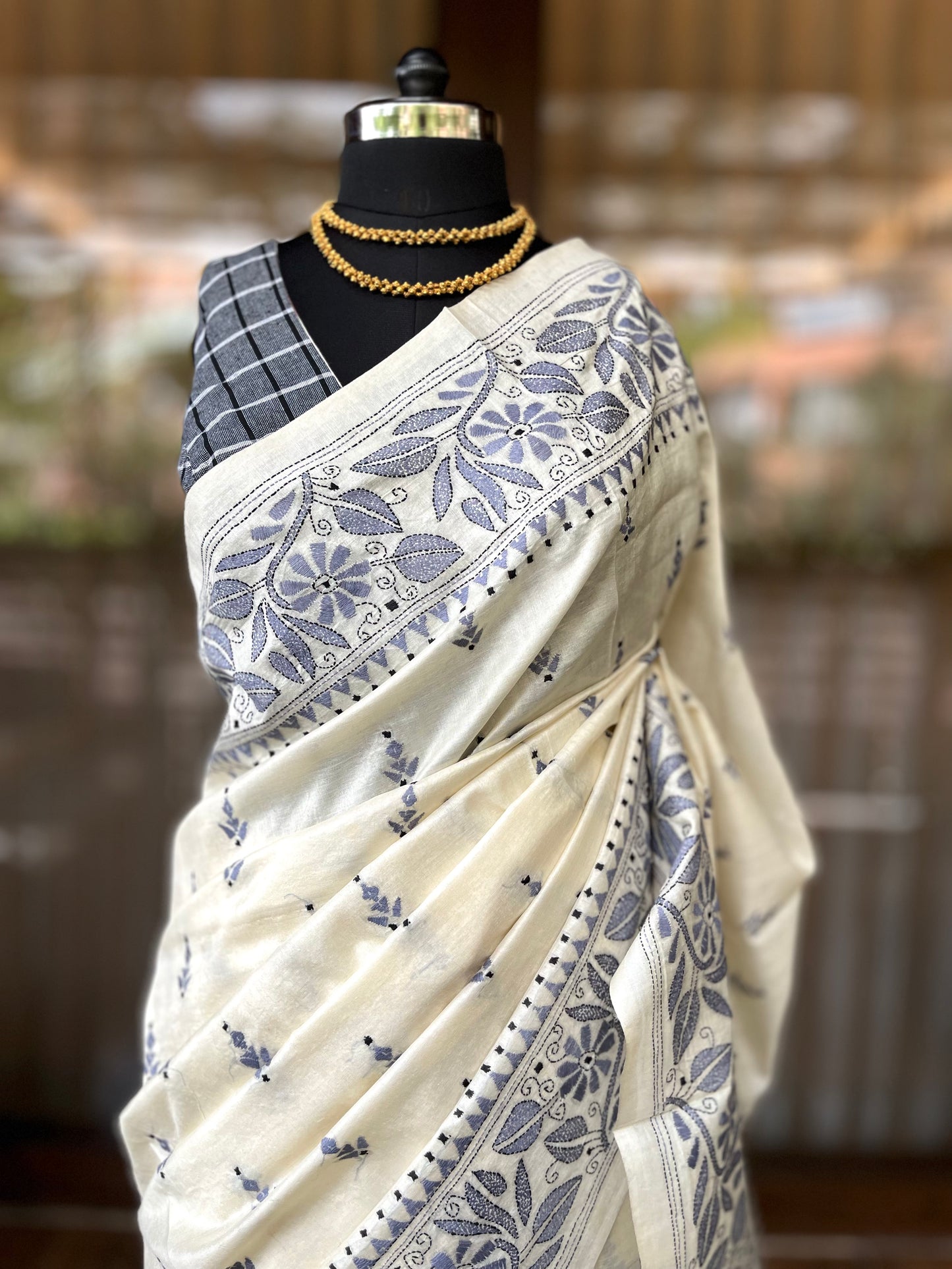 Kantha Stitch Saree | Just Creme