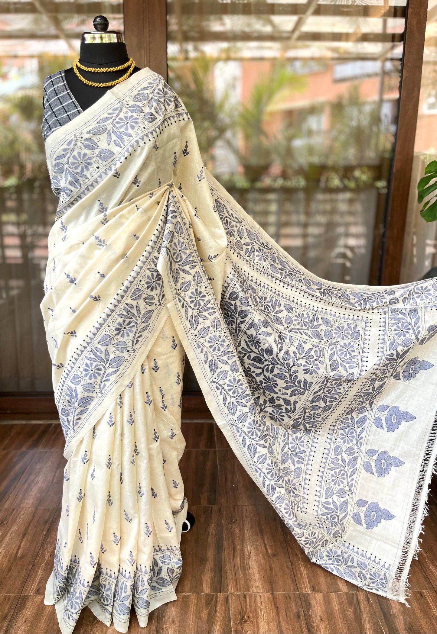 Kantha Stitch Saree | Just Creme