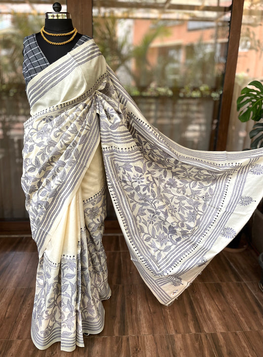 Kantha Stitch Saree | Creme Corner