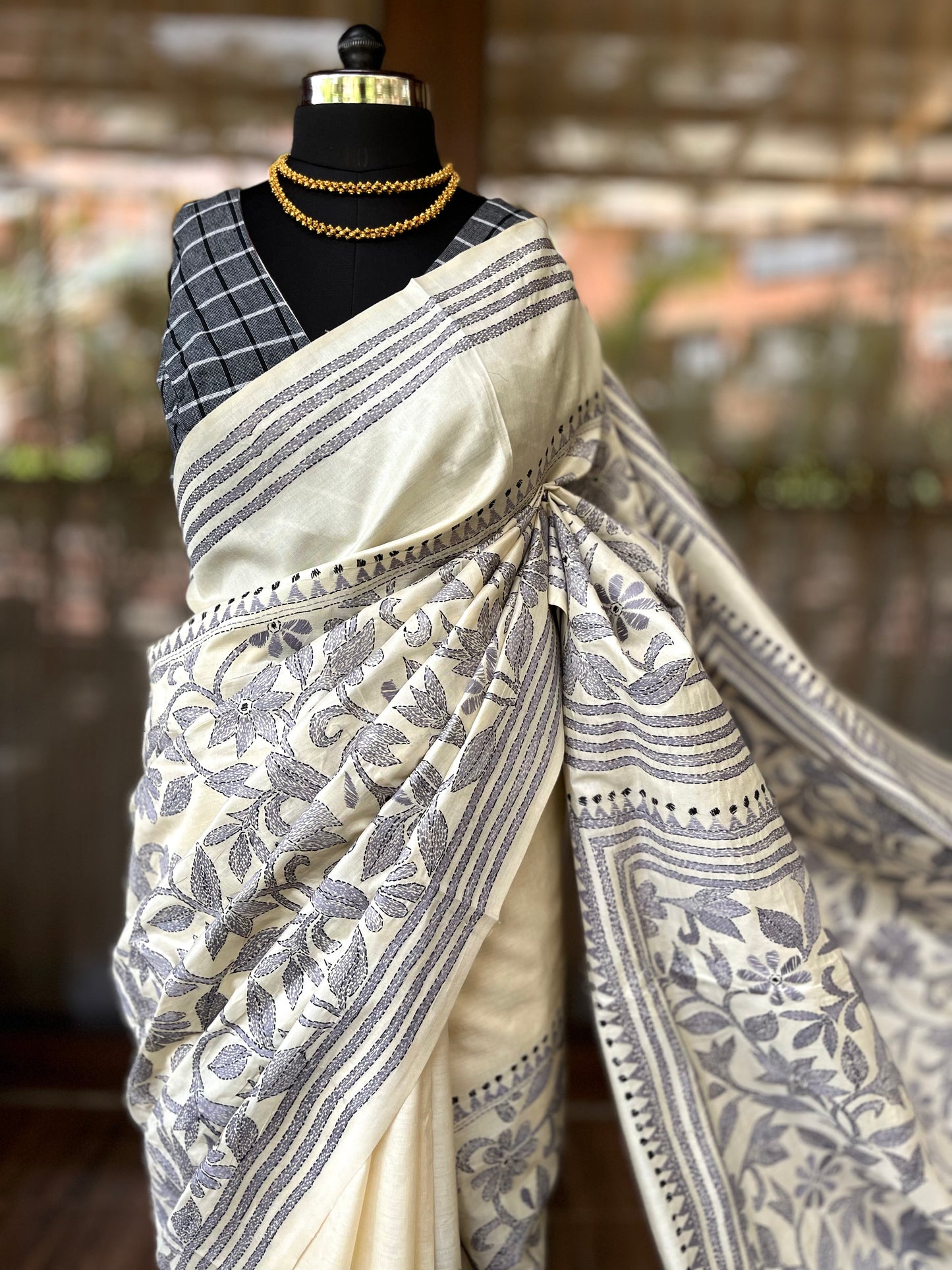 Kantha Stitch Saree | Creme Corner