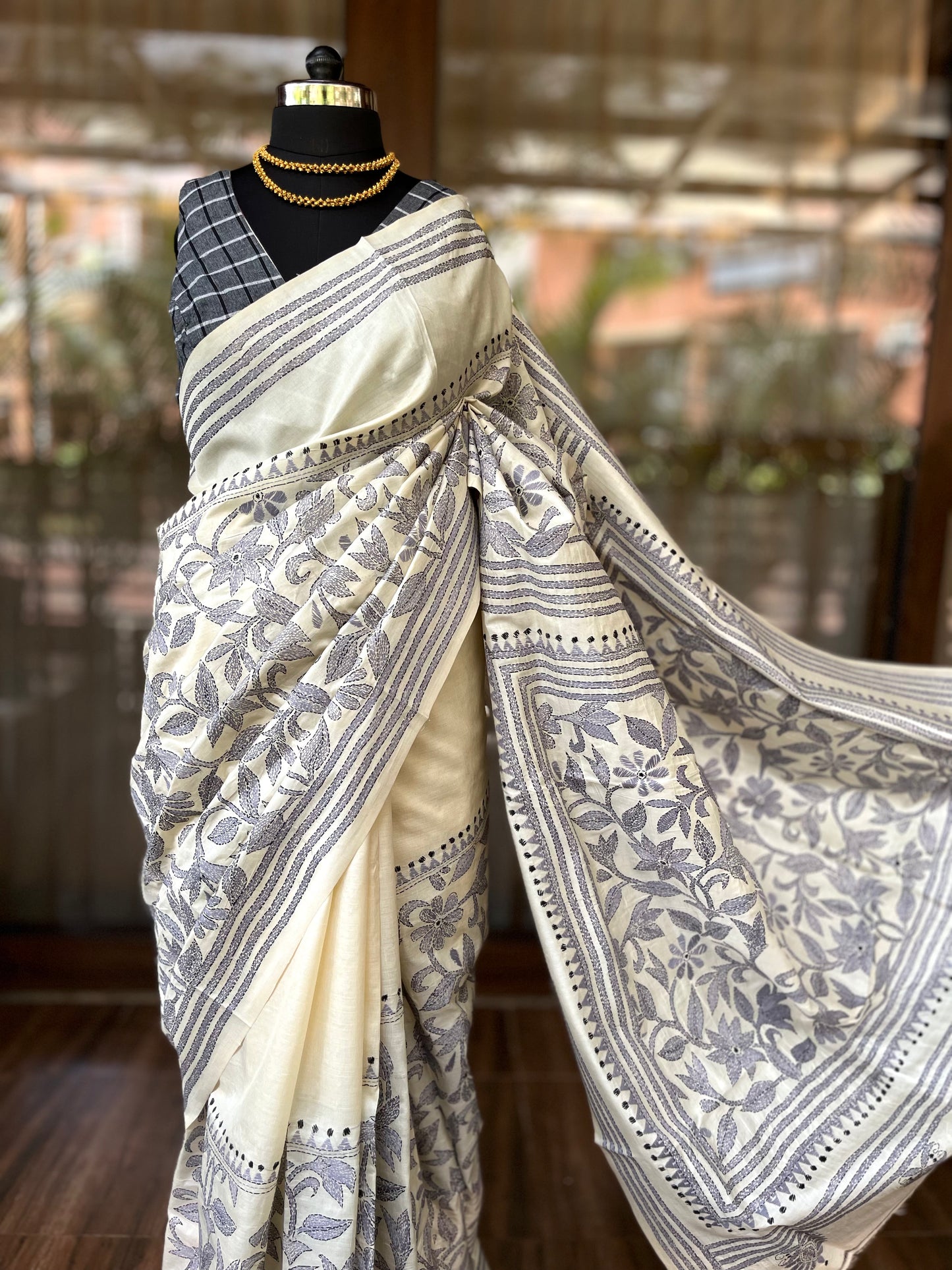 Kantha Stitch Saree | Creme Corner