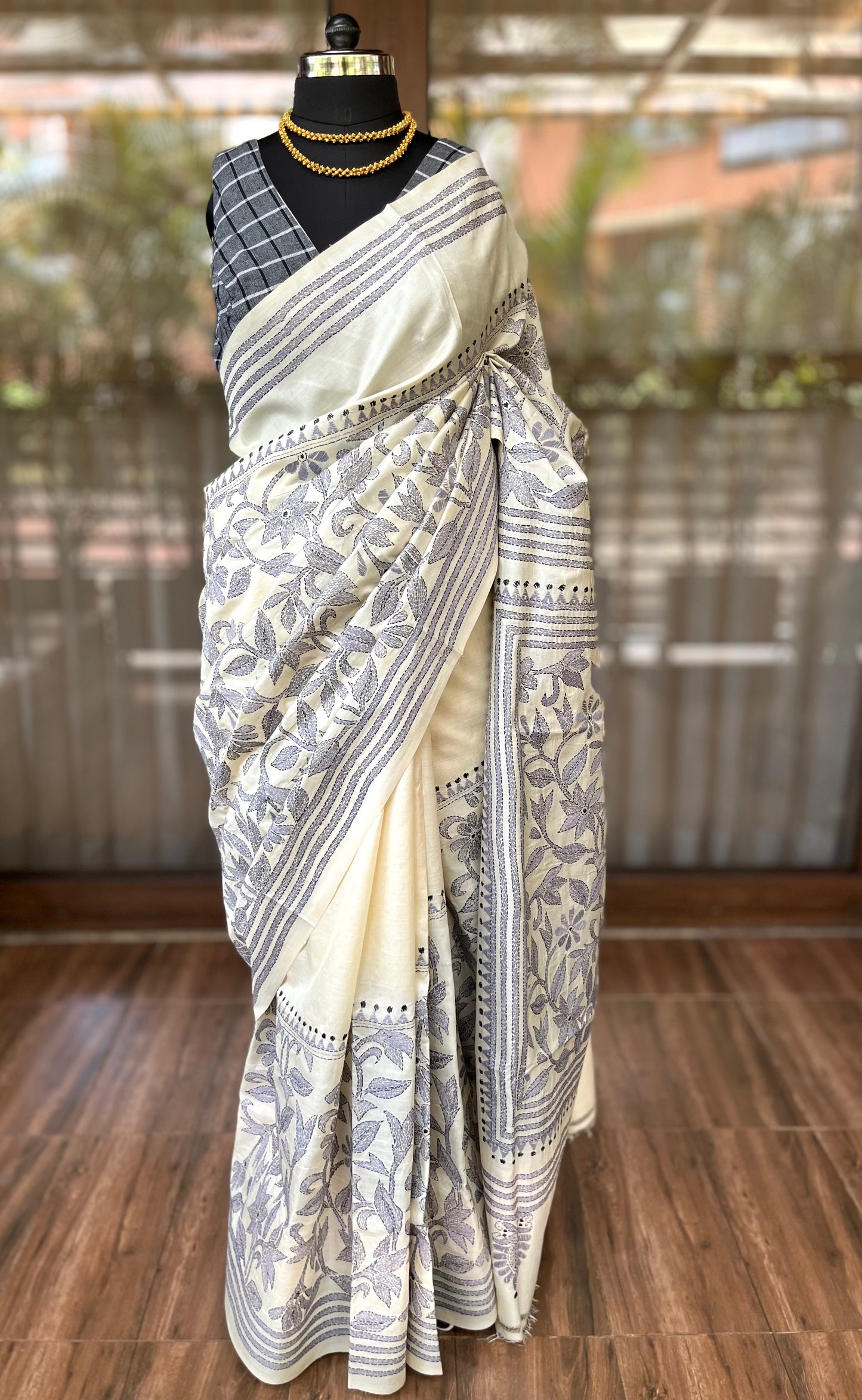 Kantha Stitch Saree | Creme Corner