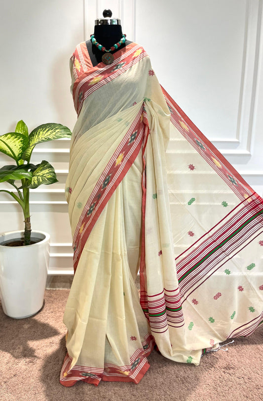 Cotton Saree | Prachi | Beige-Red