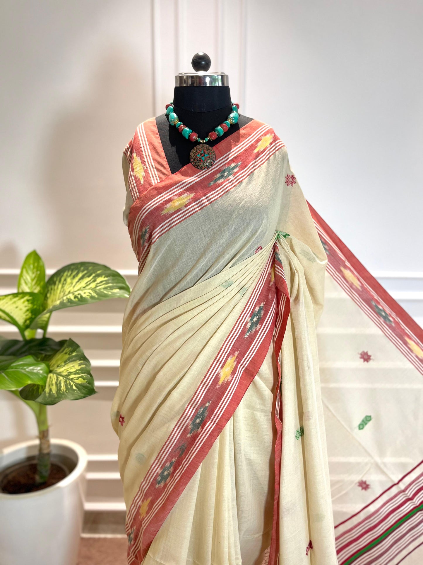 Cotton Saree | Prachi | Beige-Red