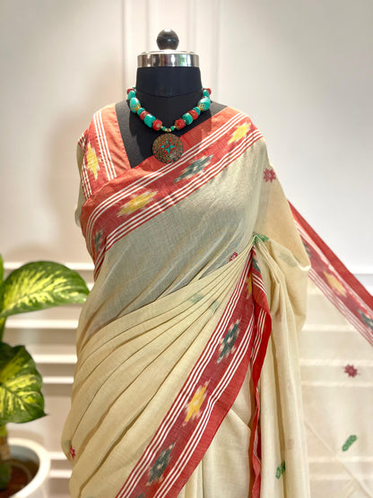 Cotton Saree | Prachi | Beige-Red