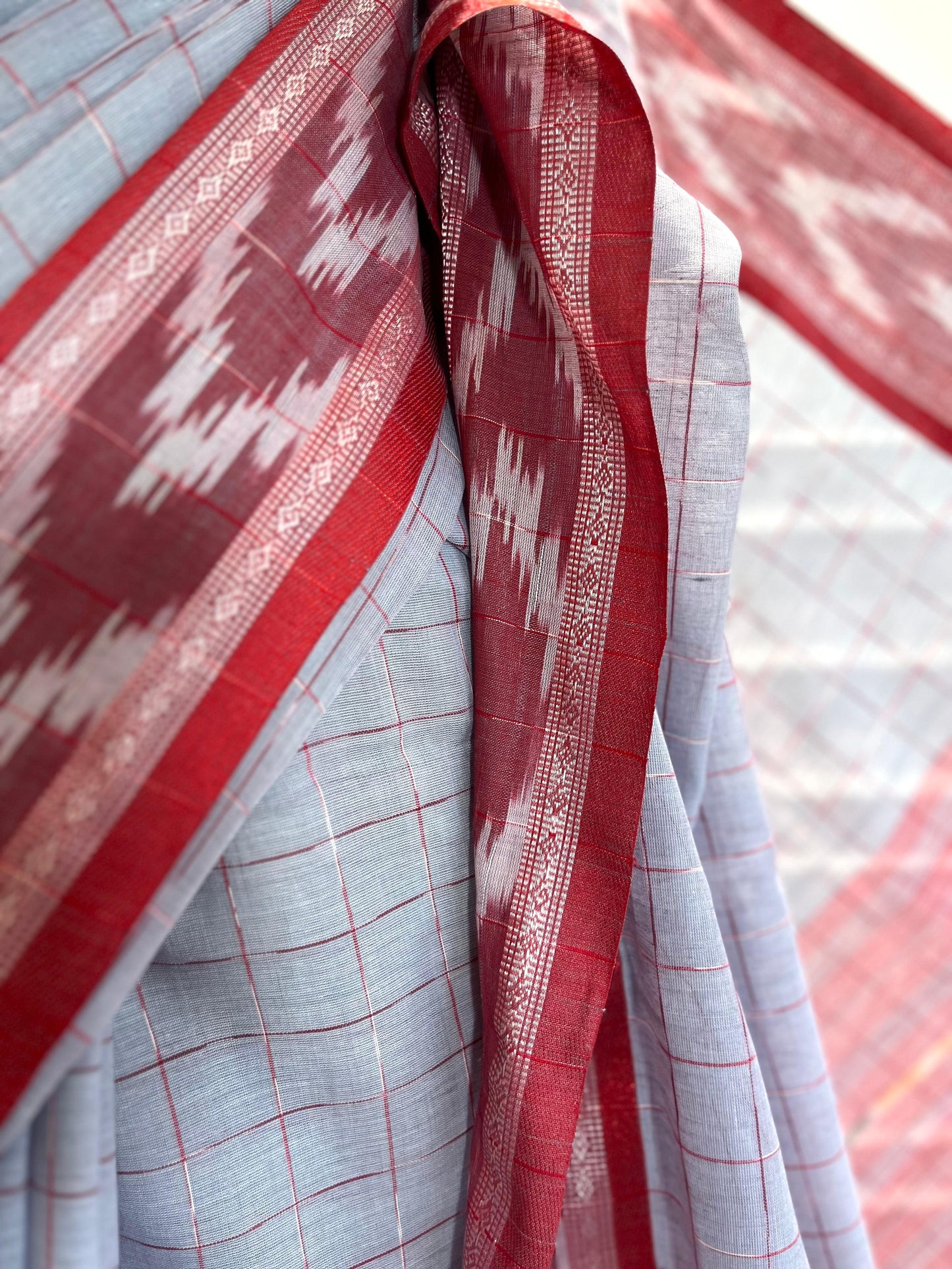 Cotton Saree | Arya | Grey-Red