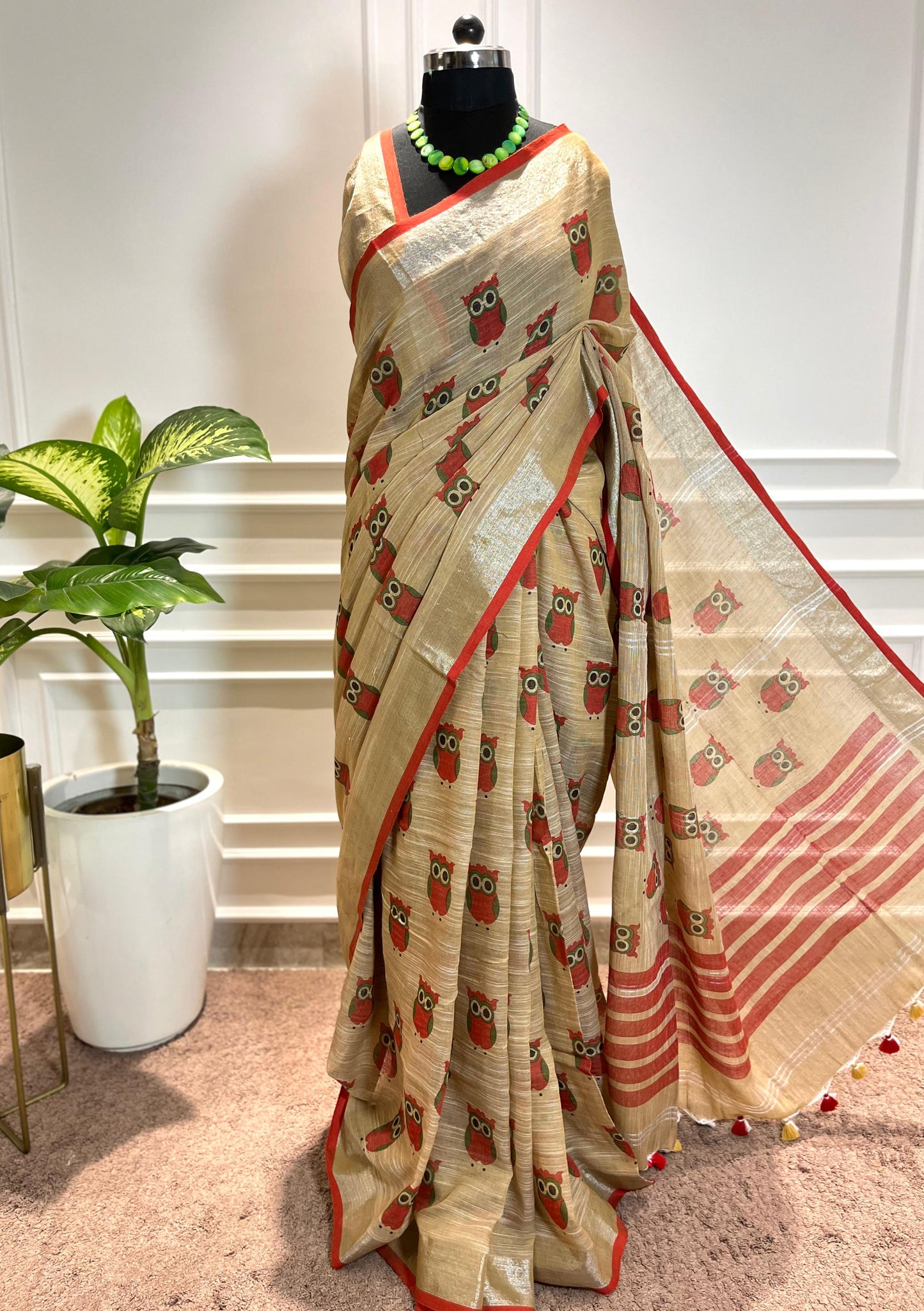 Khadi Saree | Ulluk | Beige-Red