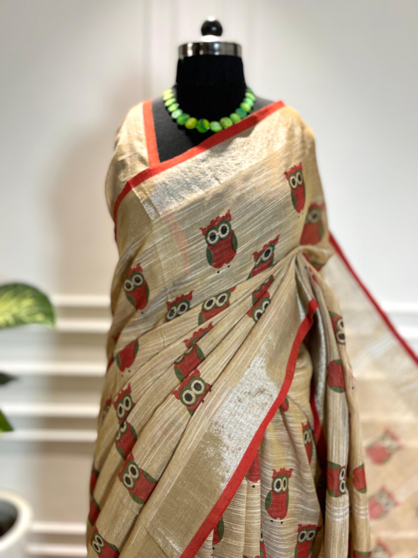 Khadi Saree | Ulluk | Beige-Red