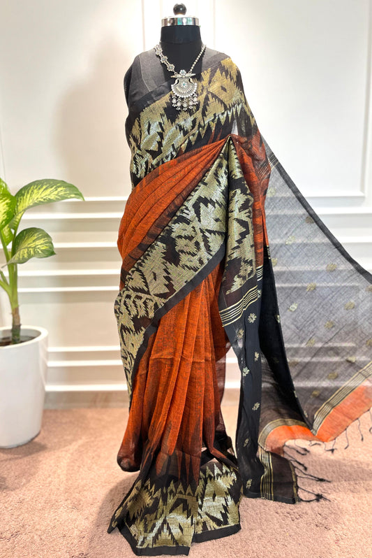 Linen Saree | Urvi | Brick Red