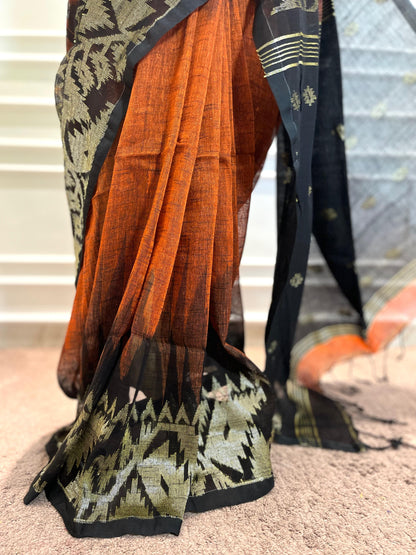 Linen Saree | Urvi | Brick Red