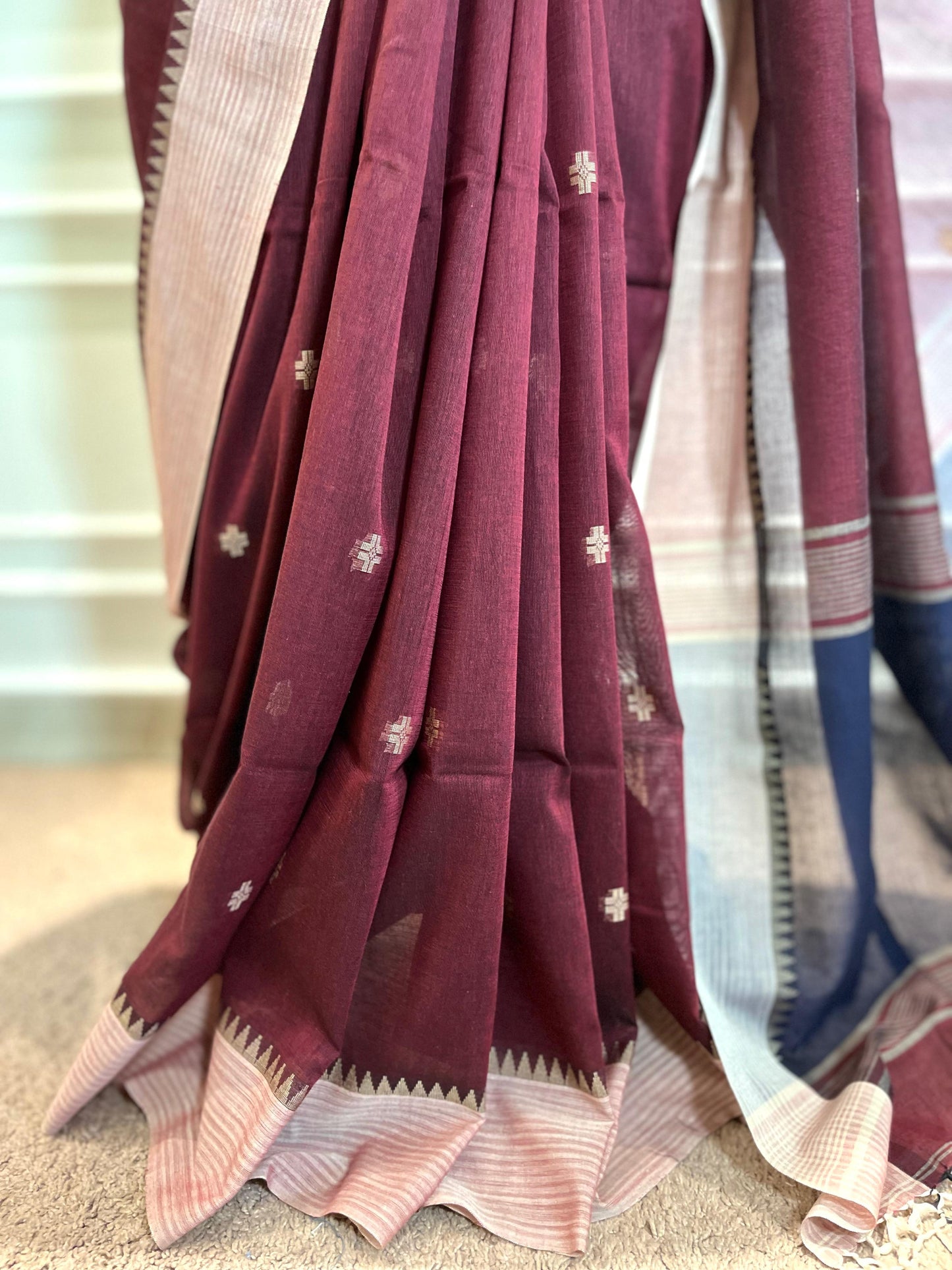 Cotton Saree | Alpona | Maroon