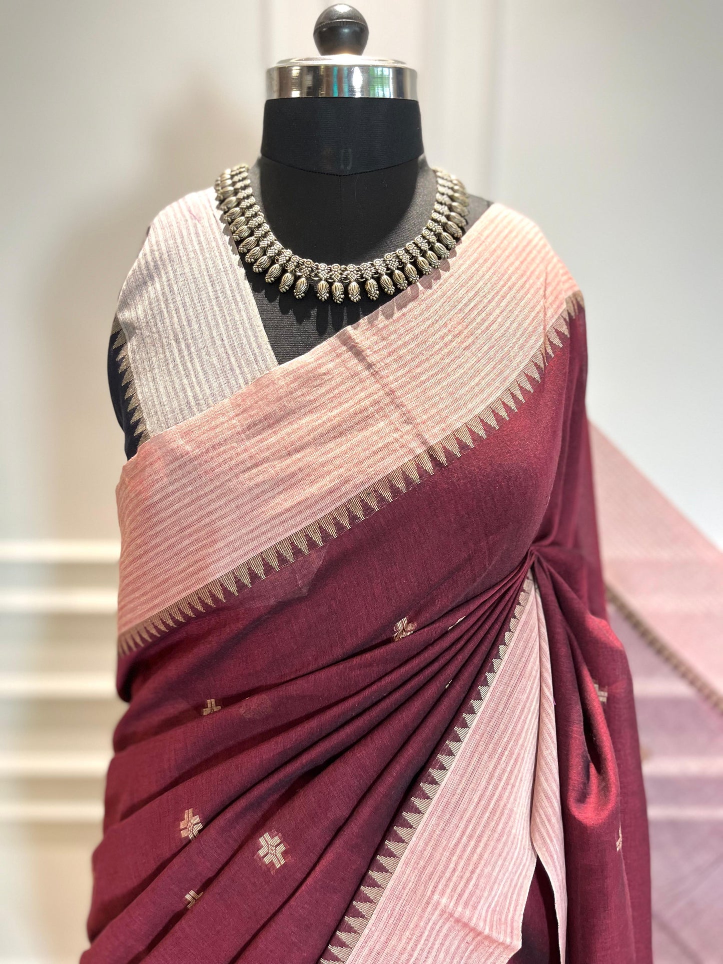 Cotton Saree | Alpona | Maroon